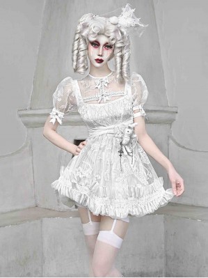 Sleeping Alice White Gothic Puff Sleeve Dress by Blood Supply (BSY139)